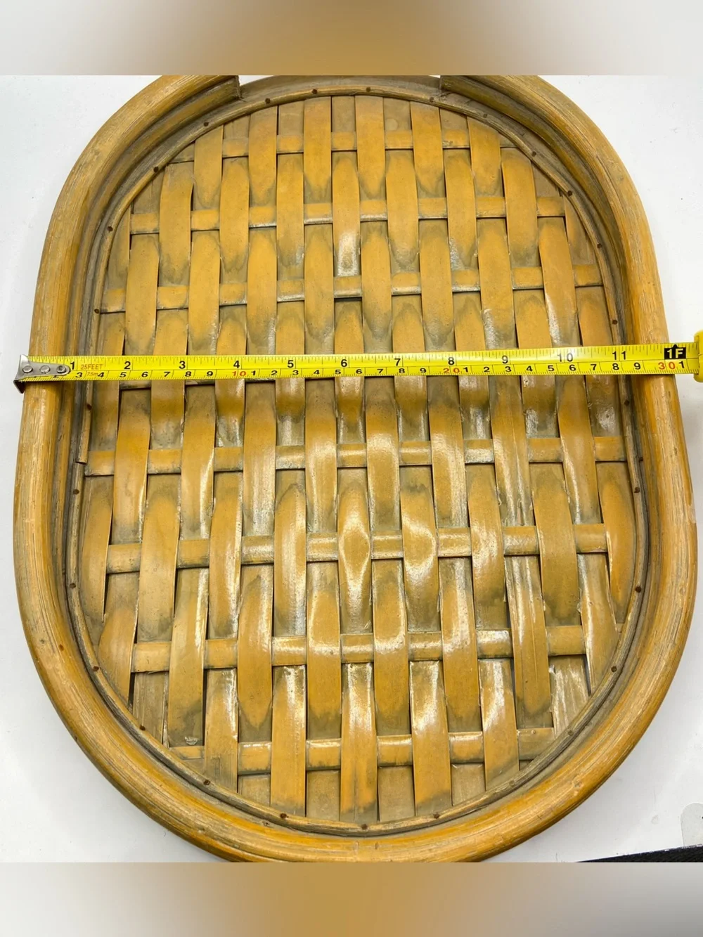 Vintage Bamboo Rattan Serving Tray Oval Woven Boho Coastal Decor 16.5”